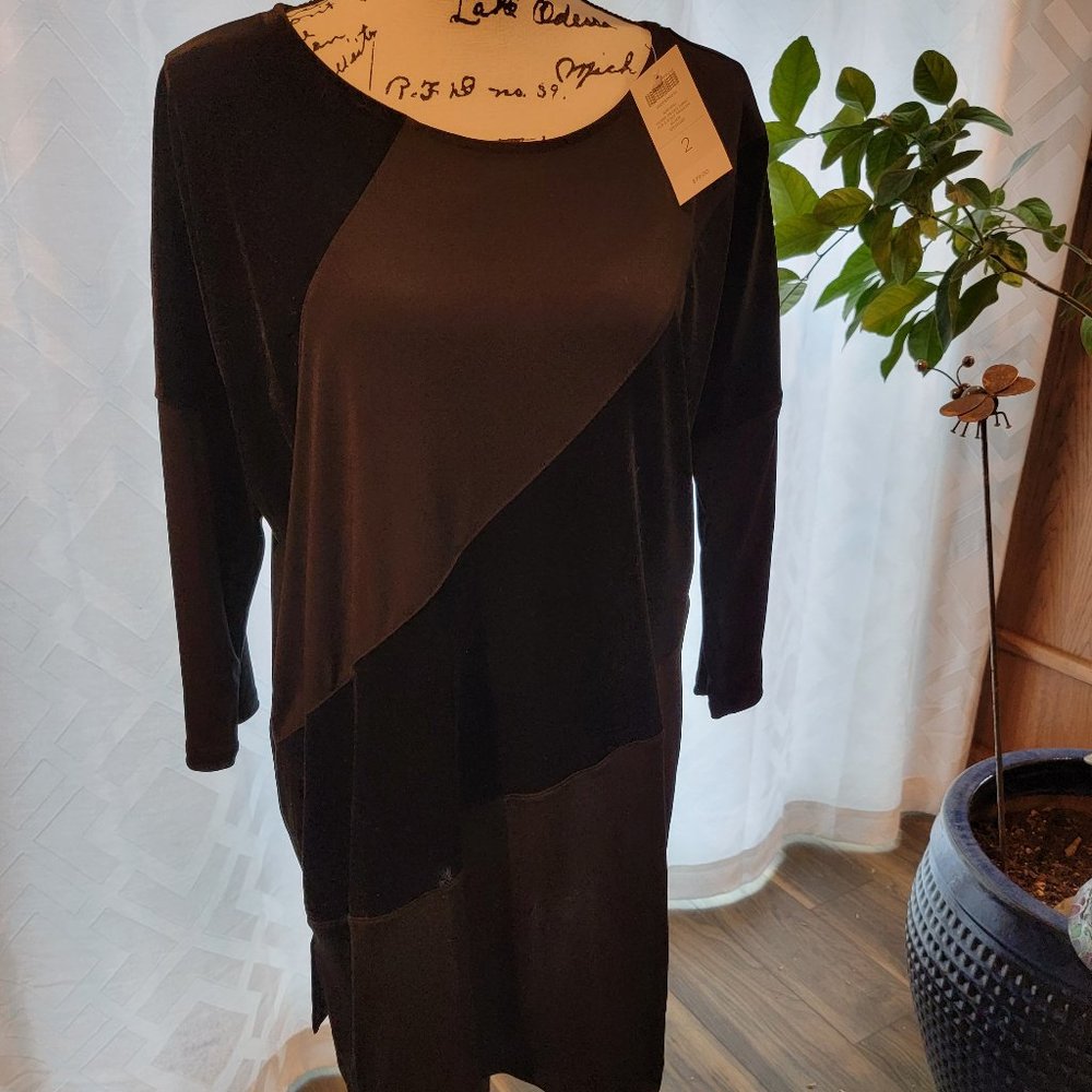 Chico's Pierre Pieced Black Diagonal Strip Pullover Top Large  NWT